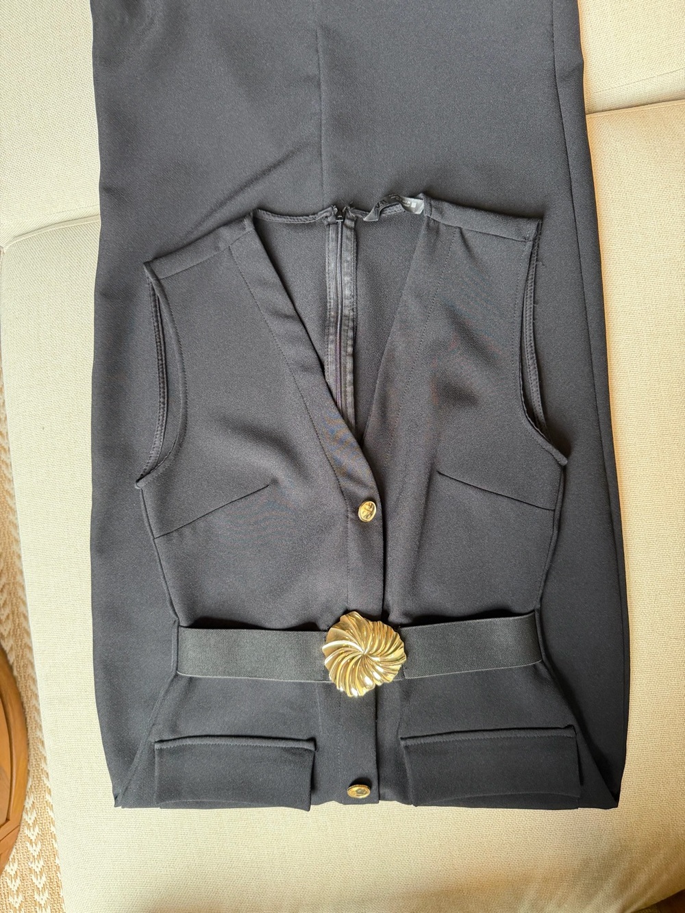 Zara Black Sleeveless Midi Dress with Gold Buttons & Belt - Picture 3 of 5